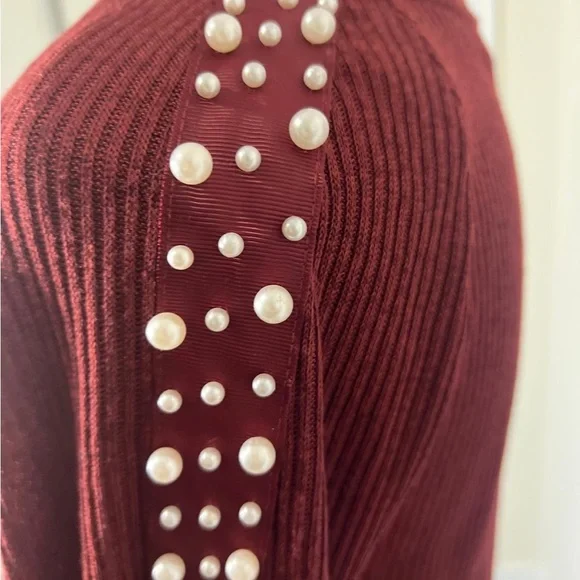 H&M Burgundy Long Sleeve Top with Pearl Details - Picture 5 of 6